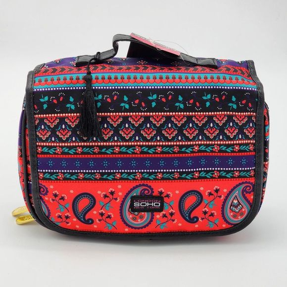 Soho Beauty Paisley Red Purple Hanging Makeup Bag - Picture 1 of 15